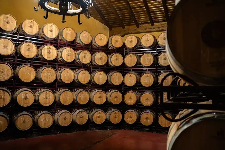 Sala de Barricas de roble de vino de Bodegas Cristo de la vega