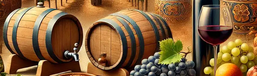 Representación histórica del origen del vino desde la antigüedad hasta la actualidad.